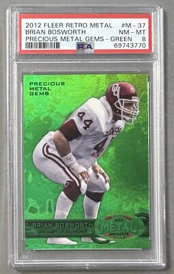 2012 Fleer Retro Brian Bosworth Precious Metal Gems Green  #’d 1/10 - PSA 8 - Image 1 of 4