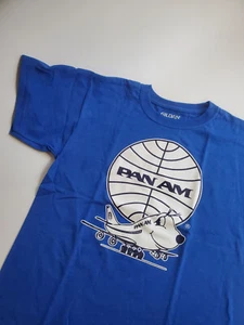 PAN AM T-Shirt - Youth Medium - White on Blue - Globe and Happy Plane Logos - Picture 1 of 4