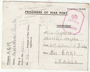 1942 GB POW CAMP 36 HARTWELL AYLESBURY O WALWORTH CASTLE CO DURHAM? A ITALIA - Imagen 1 de 2