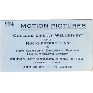 1921 HUCKLEBERRY FINN Silent Movie Ticket Stub PHILADELPHIA 4/15/21 MARK TWAIN