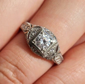 Vintage 925 Sterling Silver CZ Filigree Ring Valentine Gift for Her Size 7 - Picture 1 of 9