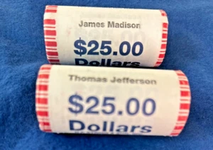 JEFFERSON and MADISON Presidential $1 Dollar - TWO 25 Coin Rolls - Uncirculated - Picture 1 of 3