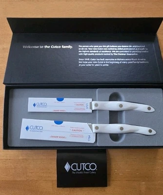 Cuchillo recortador Cutco 3721 KT y cuchillo de queso 1764 - mango blanco perla - grabado - nuevo en caja Foto 1 de 4