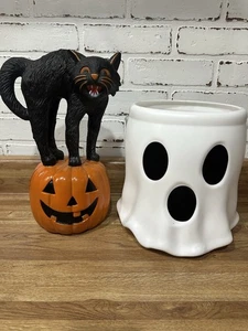 Schwarze Katze auf Jack-O’-Laterne Blasform 13" Halloween & Geist Süßigkeiten Eimer - Bild 1 von 5