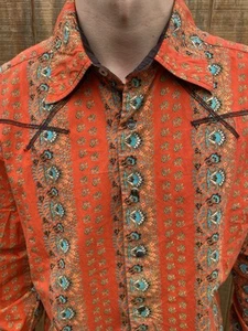 Cinch Western Shirt Mens Size Large Pearl Button Snaps Orange Turquoise - Picture 1 of 19