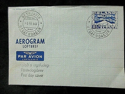 ICELAND*1950** FDC AEROGRAM*** Unused  but Cancelled at REYKJAVIK - Image 1 of 4