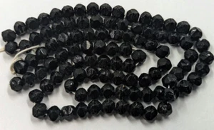 Antique Victorian Glass Beads Opaque Black Faceted English Cuts 5mm 100 Pc Lot - Picture 1 of 5