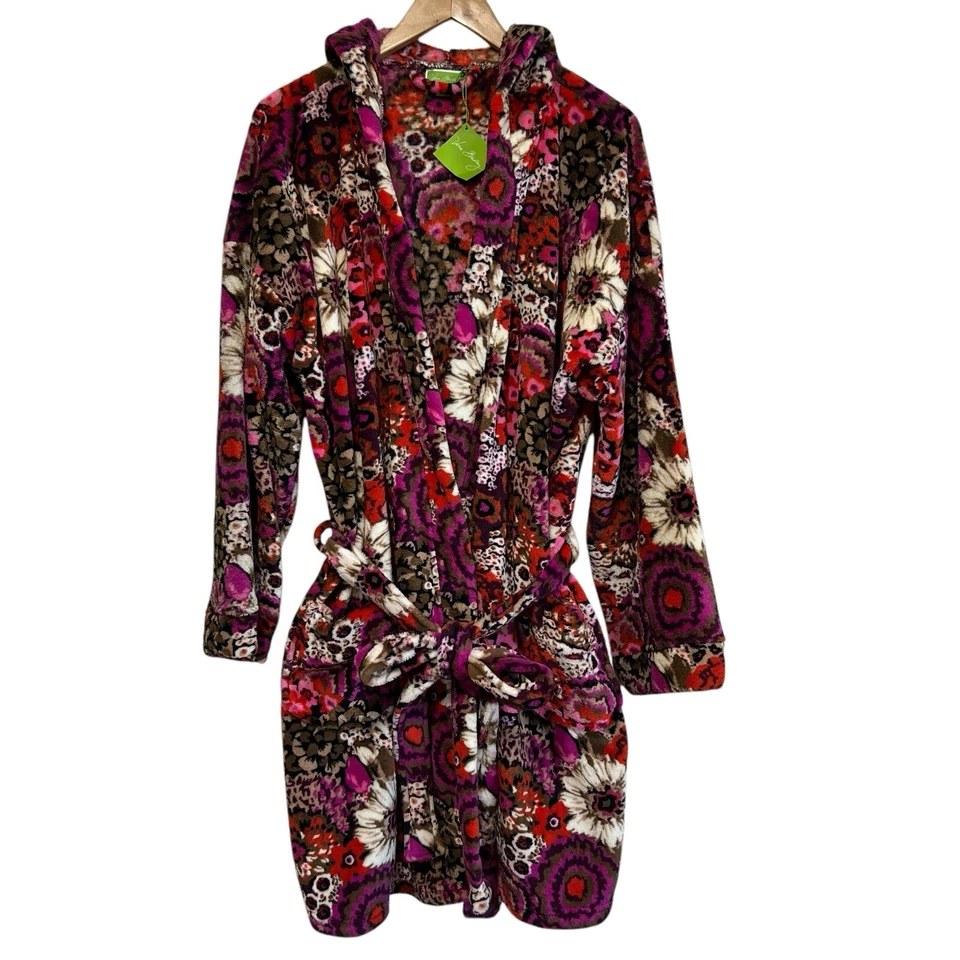 Vera Bradley Rosewood Large XLarge Hooded Fleece Robe #14246