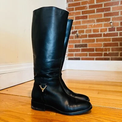 Botas Etienne Aigner 8 M Negras Derby Cuero para Montar Tirar hasta la Rodilla Foto 1 de 4