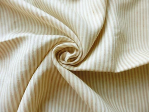 Sand Ivory Colour Wide Stripes Heavy Premium Italian Linen Cotton Fabric, 1.4M - Picture 1 of 10