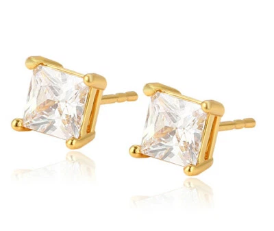 Luxus Ohrringe Ohrstecker mit Zirkonia Kristall 999er Gold 24K vergoldet 6 mm - Bild 1 von 4