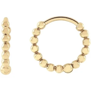 Beaded Hoop Earrings 14K Yellow Rose White Gold Hinged Quality 3 Sizes - Picture 1 of 7