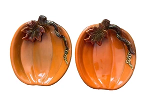 Set of Two 8.5" Ceramic Pumpkin Decorative Plate Fall Halloween Thanksgiving - Picture 1 of 4