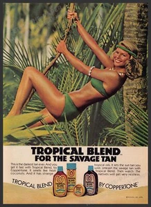 Coppertone Tropical 1970s Print Ad 1976 Jungle Christie Brinkley Rope Savage - Picture 1 of 1