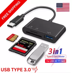 USB C to SD Card Reader with USB 3.0 Thunderbolt to Micro SD 3 in 1 OTG - Picture 1 of 9