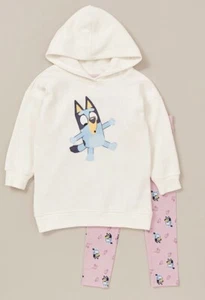 Girls size 8 Genuine BLUEY Cream long hoodie top and mauve leggings set NEW 6640 - Picture 1 of 6