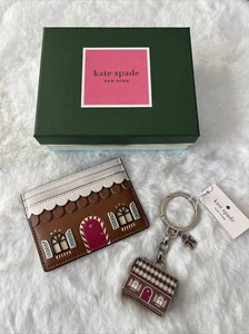 Neu mit Etikett Kate Spade Lebkuchenhaus kleiner schmaler Kartenhalter + Schlüsselanhänger Set inkl. Box - Bild 1 von 11