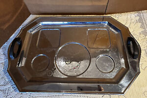 Forman-Ware Chrome Brass Tray w/ Bakelite Handles Art Deco Engraved stamped