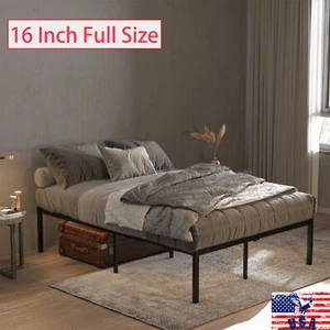 Black Full Heavy Duty Bed Frame Height 16 Inch Simple Metal Bed Frame Steel US - Picture 1 of 8