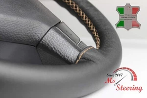 FOR LOTUS ELAN PLUS 2-69 BLACK LEATHER STEERING WHEEL COVER BEIGE STIT - Picture 1 of 5