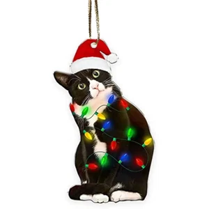 Black Cat Christmas Decor Tree Lights Holiday Ornament - New - Picture 1 of 2