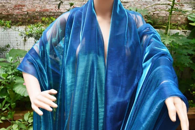 M22 Royal Blue Teal Metallic Iridescent 2 Tones Stretch Mesh Net Fabric Material - Image 1 of 4