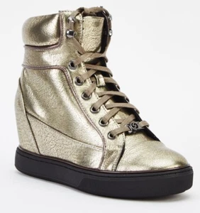 RP £59 GATTINONI ROMA SIZE 4 PEWTER GOLD CONCEALED WEDGE HI TOP TRAINERS SHOES - Picture 1 of 3