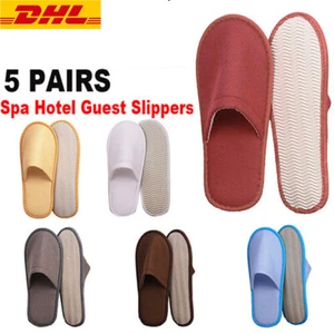 5 Pairs Spa Hotel Guest Slippers Closed Toe Towelling Disposable Terry Style - Picture 1 of 21