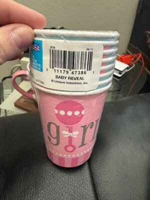 Unique 8ct. Gender Reveal Boy Girl 9oz. Paper Hot/Cold Party Cups Tableware New! - Image 1 of 2