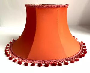 Red Shallow drum Lamp Shade with Tassel Trim Rim Approx 15x9" - Picture 1 of 15