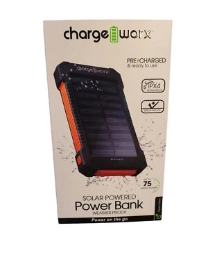 CHARGE WORX Solar Powered IPX4 Weather Drop Proof 10,000 mAh PORTABLE POWER BANK - Image 1 of 2