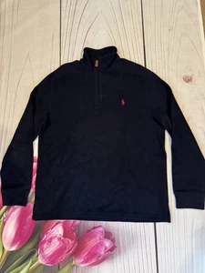 Polo By Ralph Lauren Mens Sweater Large Navy Red Pony 1/4 Zip Mock - Picture 1 of 3