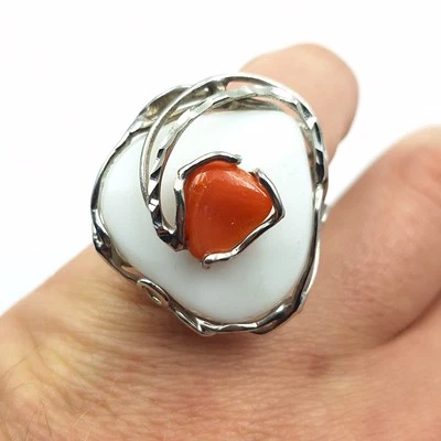 ANELLO DONNA CORALLO ROSSO SPOLLA  SARDEGNA ARGENTO 925 RODIATO ORO REGOLABILE  - Immagine 1 di 4