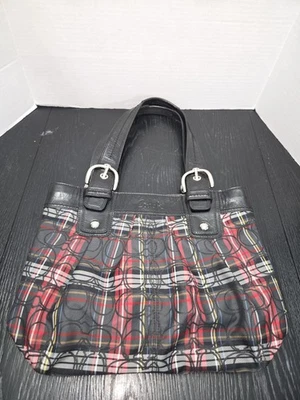 Bolso de Mano COACH F15467 Amapola Tartán Cuadros Multicolor Glamour Brillo Foto 1 de 4