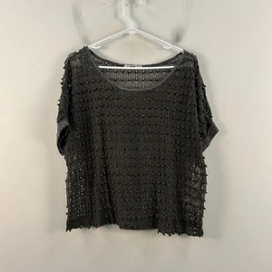 Papaya Womens Large Blouse Green Lace Sheer Short Sleeve Pullover 23113 - Picture 1 of 8