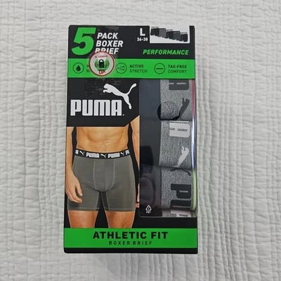 5 Pack Puma Boxer Brief Men's L 36-38 Athletic Fit Tag Free NEW Active Stretch - Image 1 of 4