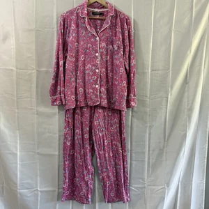 Pigiama Lauren Ralph Lauren Set 1X Rosa Floreale 2 Pezzi Monogramma Cotone Pjs - Foto 1 di 11