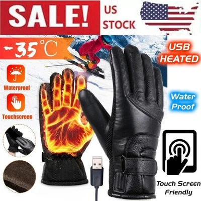 Heated Gloves Electric Rechargeable Battery Hand Warm Windproof Thermal Winter - Image 1 of 4