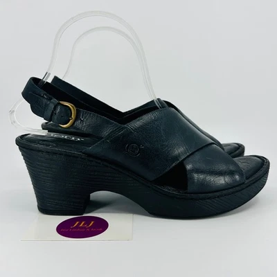 Born Women's Black Leather Crossover Slingback Sandals D95003 Size 9 - Image 1 of 4