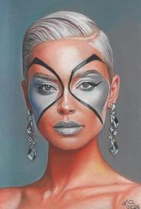 original drawing 20 x 30 cm 181AO artwork pastel modern woman portrait - Picture 1 of 2