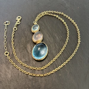 Vintage Sterling Silver Gold Vermeil Cabochon Topaz Amethyst Pendant 18.5” Cy - Picture 1 of 16
