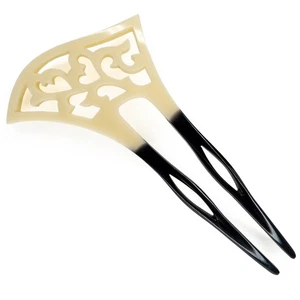 Vintage japanischer Zelluloid schwarz & weiß Fächer Ogi-kanzashi Haarschmuck: Mai22-P - Bild 1 von 4