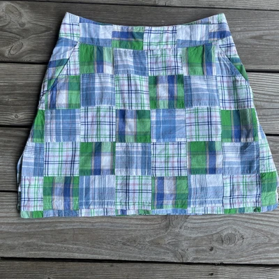 Skort xadrez Cape Madras preppy azul costeiro verde algodão preppy verão tamanho 4 - Imagem 1 de 4