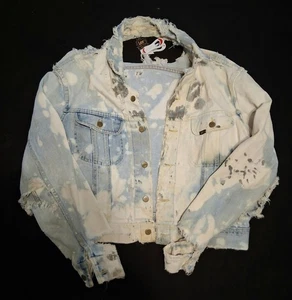 Vintage Lee Jacket Mens Denim USA Rider 70s Large Totally Distroyed Parts Only - Picture 1 of 10