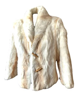 Elan Blonde Cream Stripes Rabbit Fur  Sz M Coat Toggle Buttons VTg Jacket 113 - Picture 1 of 7