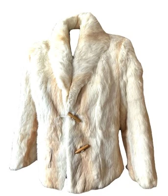 Elan Blonde Cream Stripes Rabbit Fur  Sz M Coat Toggle Buttons VTg Jacket 113 - Image 1 of 4