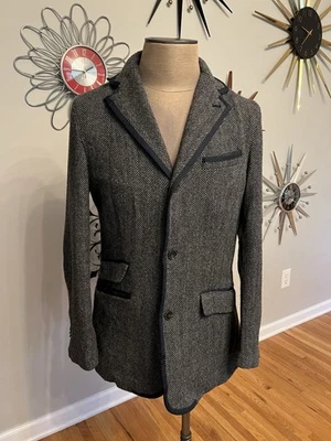 Blazer Daniel Cremieux L Escolar Azul Chaqueta Universitaria Lana Luna Tweed Codo Foto 1 de 4