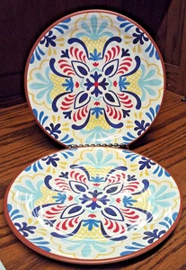 2 Stück Melamin Salat Brot Dessert Mittagessen 9" Teller bunte helle Designs q29 - Bild 1 von 4