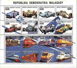 Auto da corsa, treni, locomotive del Madagascar MNH - Foto 1 di 1