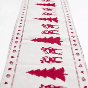 Jacquard Christmas Table Runner with Tassel - Red Xmas Tree - Picture 1 of 1